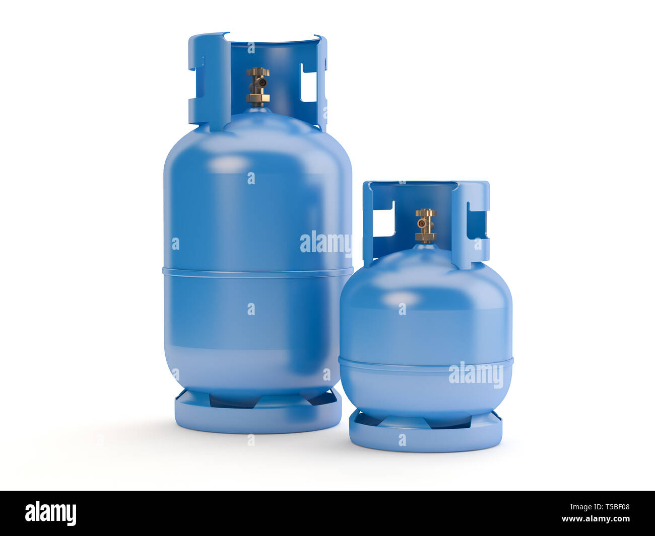 Due gas blu bottiglie su sfondo bianco, 3D illustrazione Foto Stock
