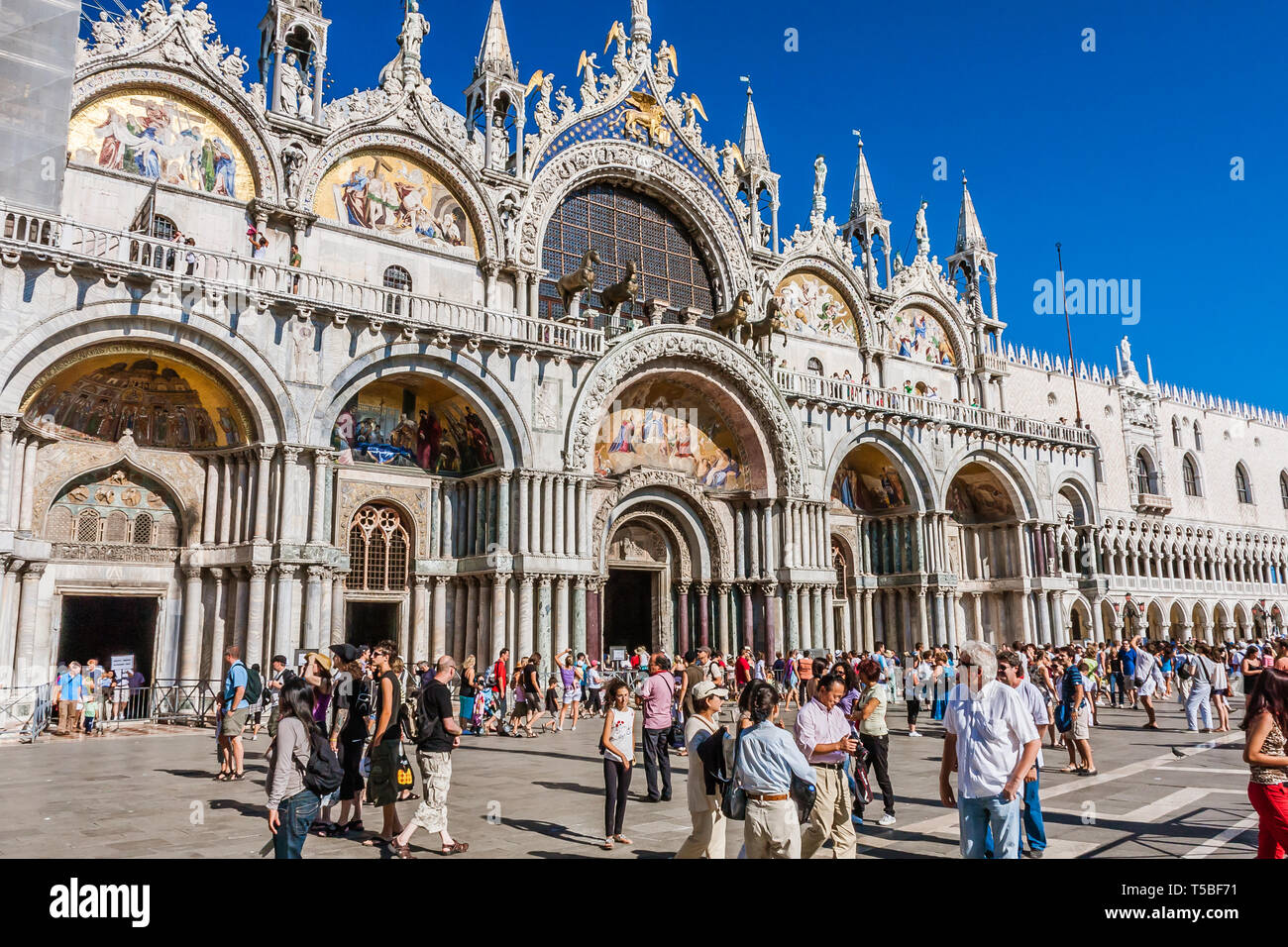 La Basilica di San Marco e Piazza San Marco, Venezia Foto Stock