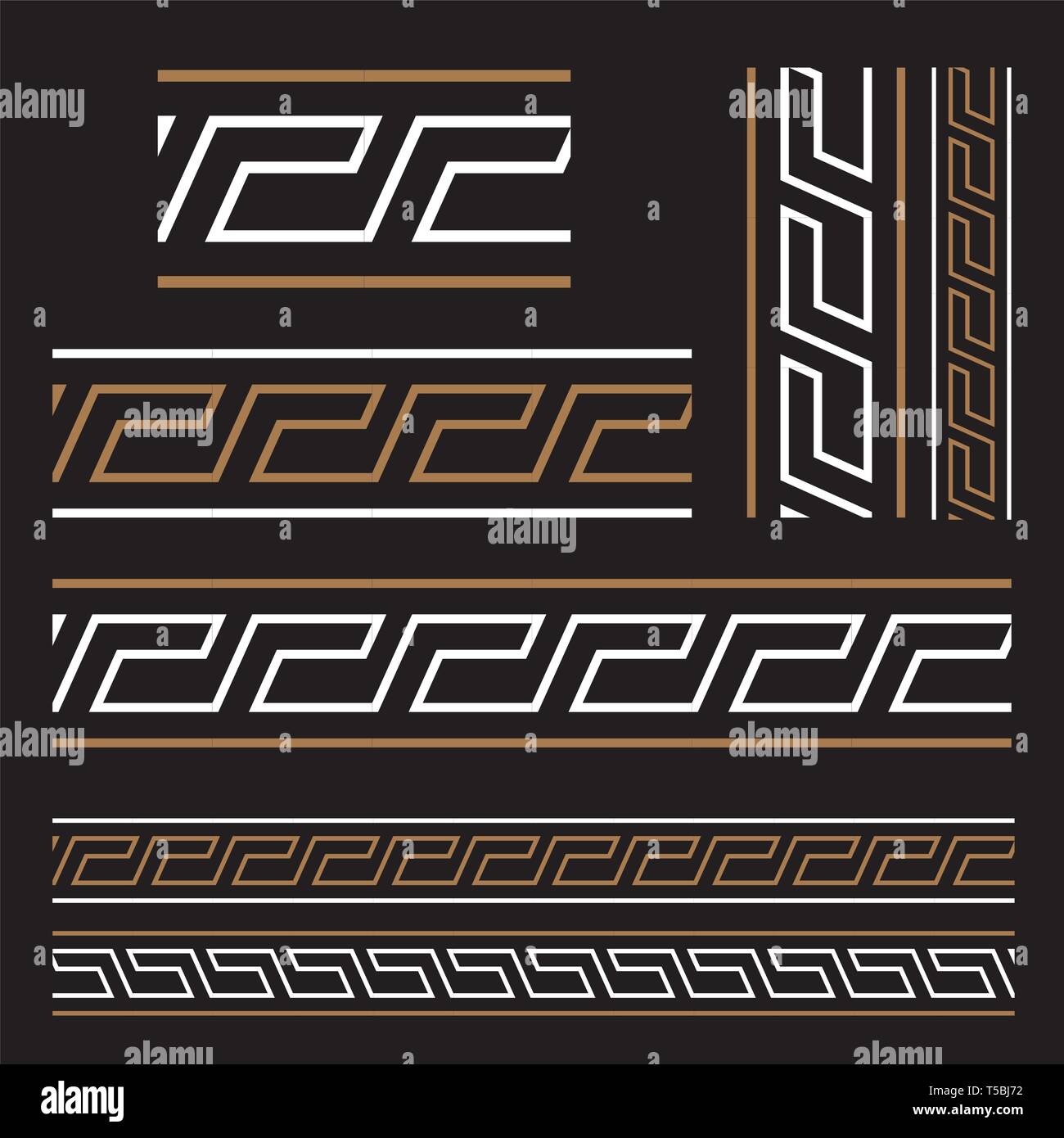 Tipica egiziano, Assiri e motivi greco vettore senza frontiere set di simboli. Chiave di greco. Geometrica arabo arte islamica. Abstract trame geometriche. Illustrazione Vettoriale