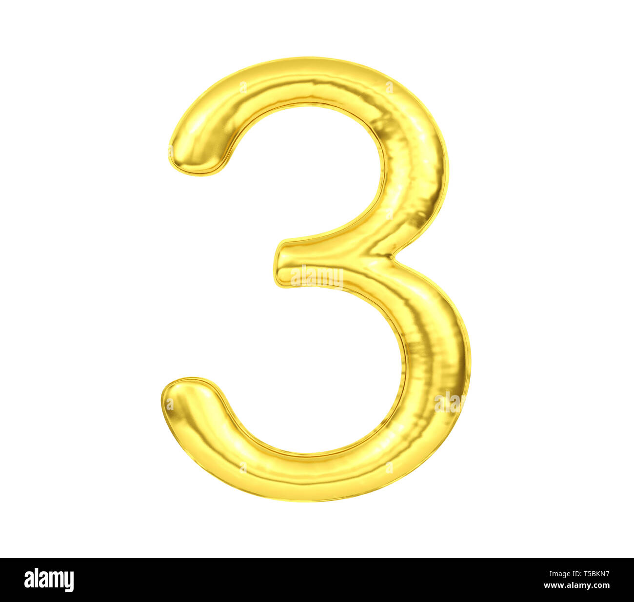 Il numero di riferimento 3, Golden palloncino numero tre isolati su sfondo bianco, rendering 3D Foto Stock