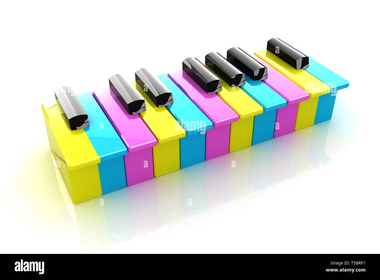 Colorfull tasti di pianoforte su sfondo bianco Foto Stock