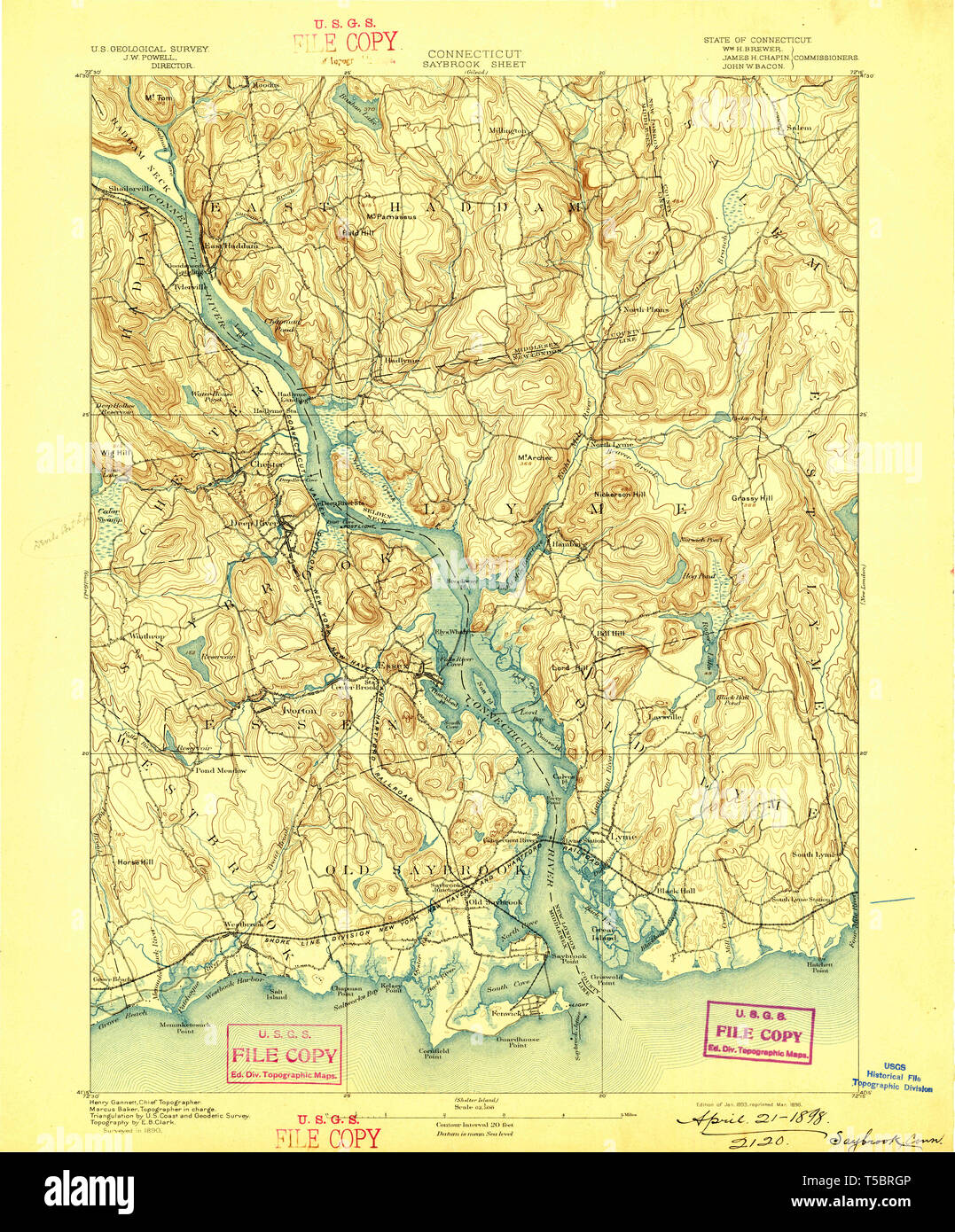 USGS TOPO Map Connecticut CT Saybrook 331161 1893 62500 Restauro Foto Stock