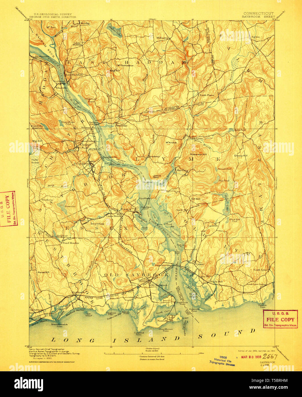 USGS TOPO Map Connecticut CT Saybrook 331163 1893 62500 Restauro Foto Stock