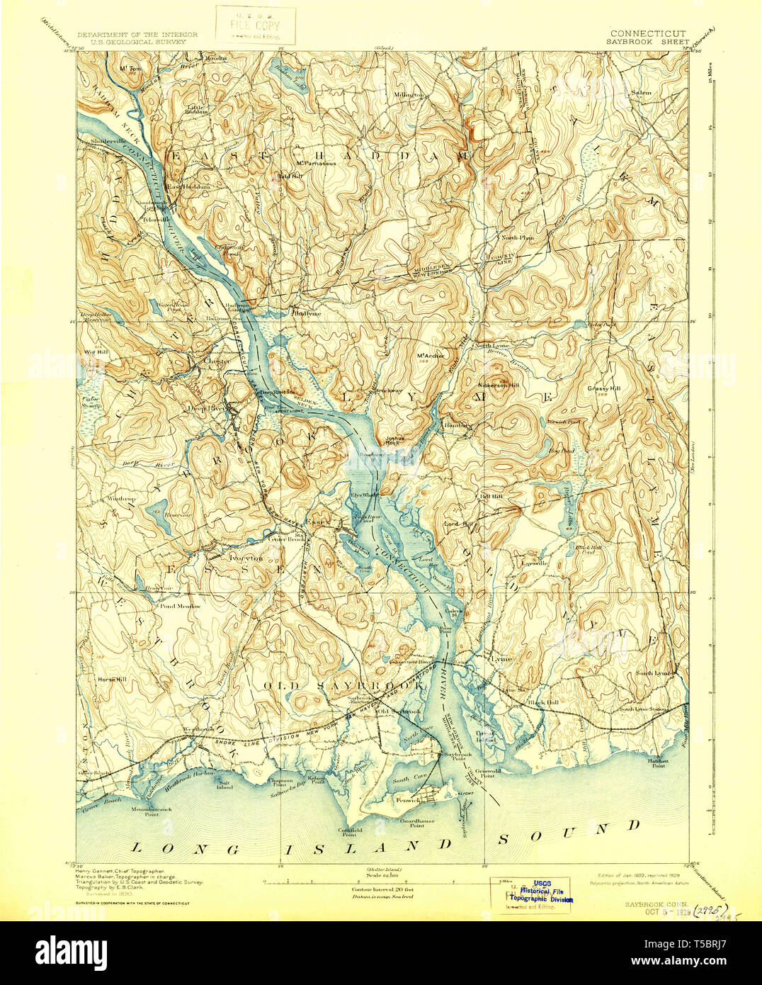 USGS TOPO Map Connecticut CT Saybrook 331165 1893 62500 Restauro Foto Stock
