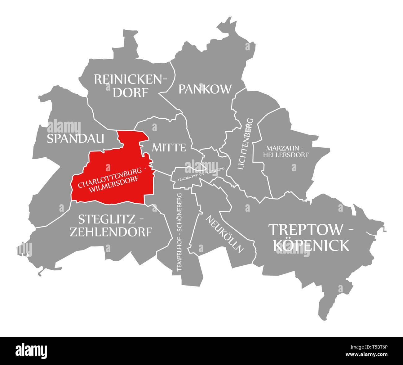 Charlottenburg-Wilmersdorf Città distretto evidenziati in rosso nella mappa di Berlino Germania Foto Stock