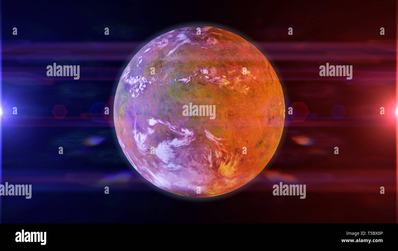 Bella exoplanet, parte di un alieno sistema stellare binario con una Red e Blue star (spazio 3D rendering). Foto Stock