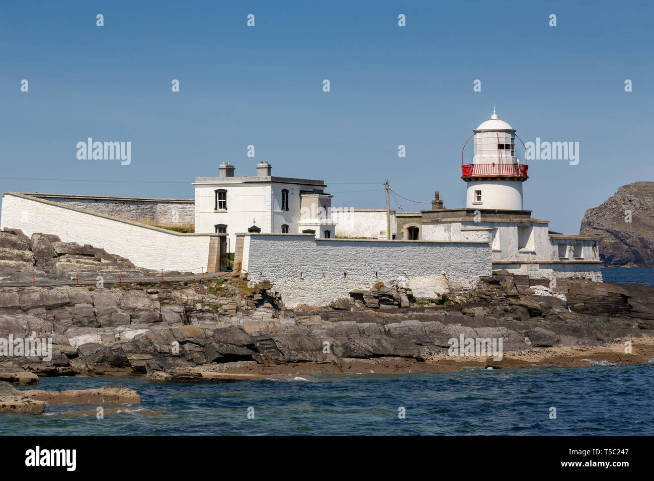 Valentia Island Lighthouse, Cromwell punto, Valentia Island, Contea di Kerry, Irlanda Foto Stock