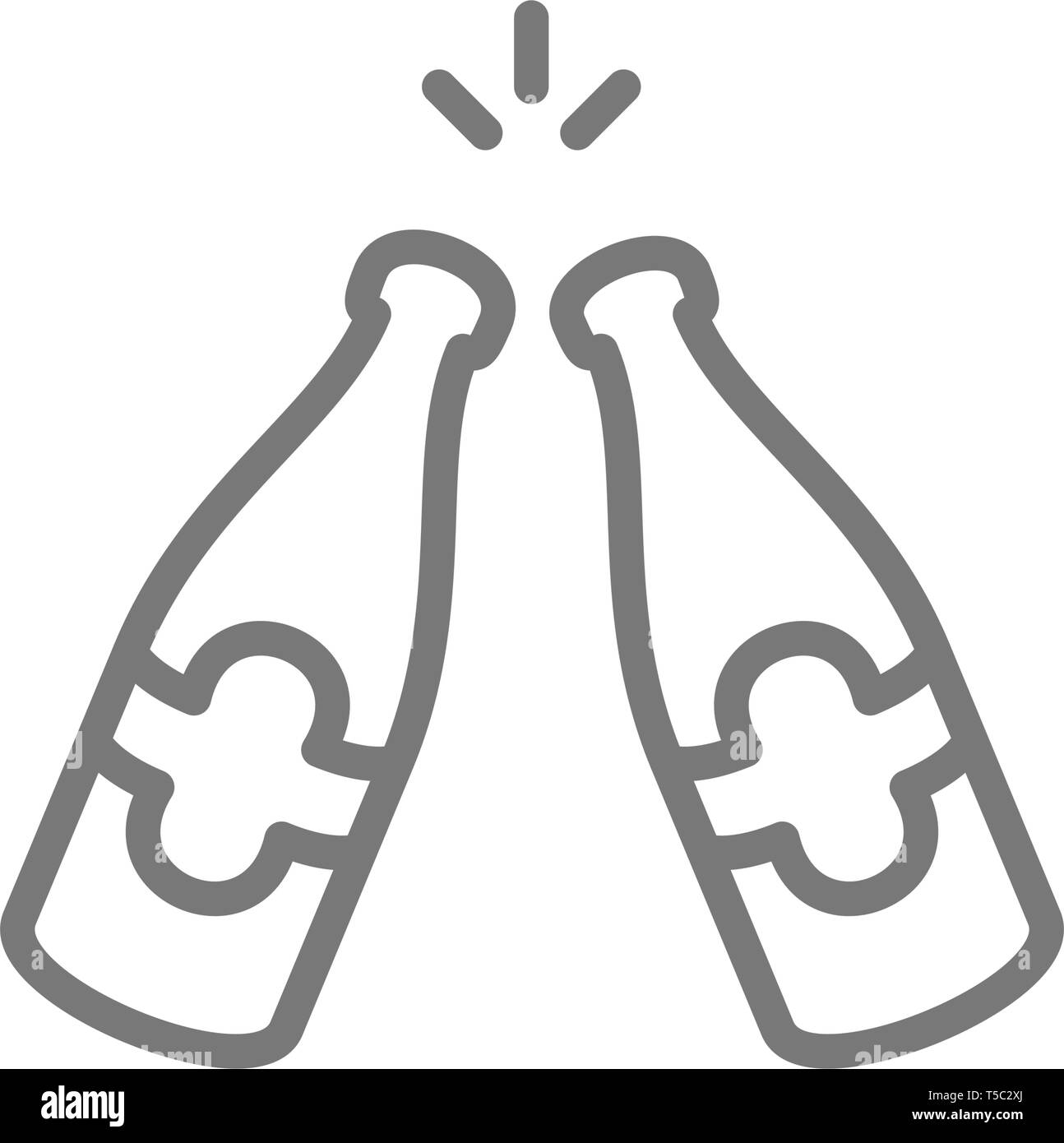 Tostare le bottiglie di birra, cheers icona linea. Illustrazione Vettoriale