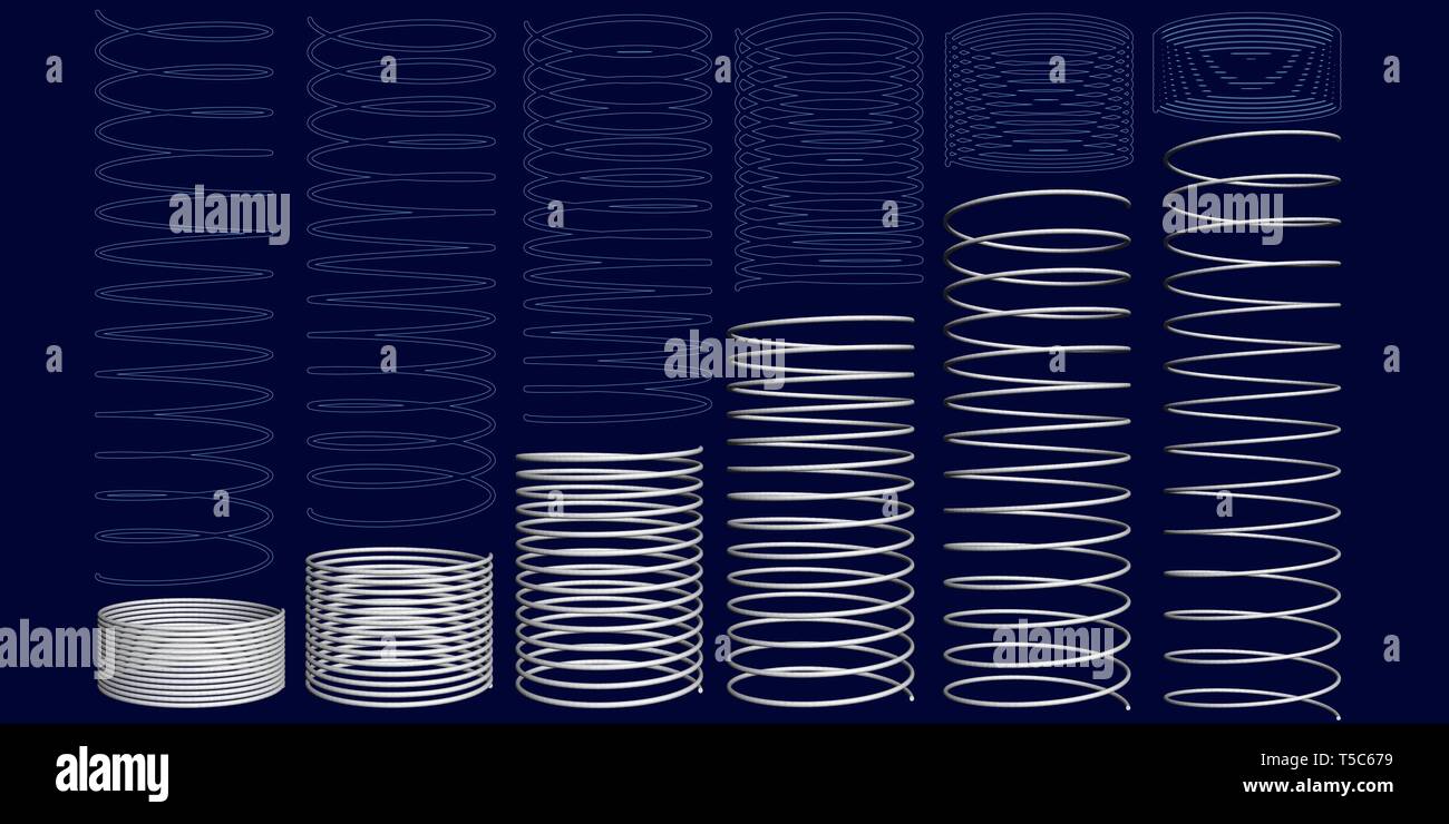 Serie di molle di diverso stato di compressione. Molle poligonale e sagome. Illustrazione Vettoriale Illustrazione Vettoriale