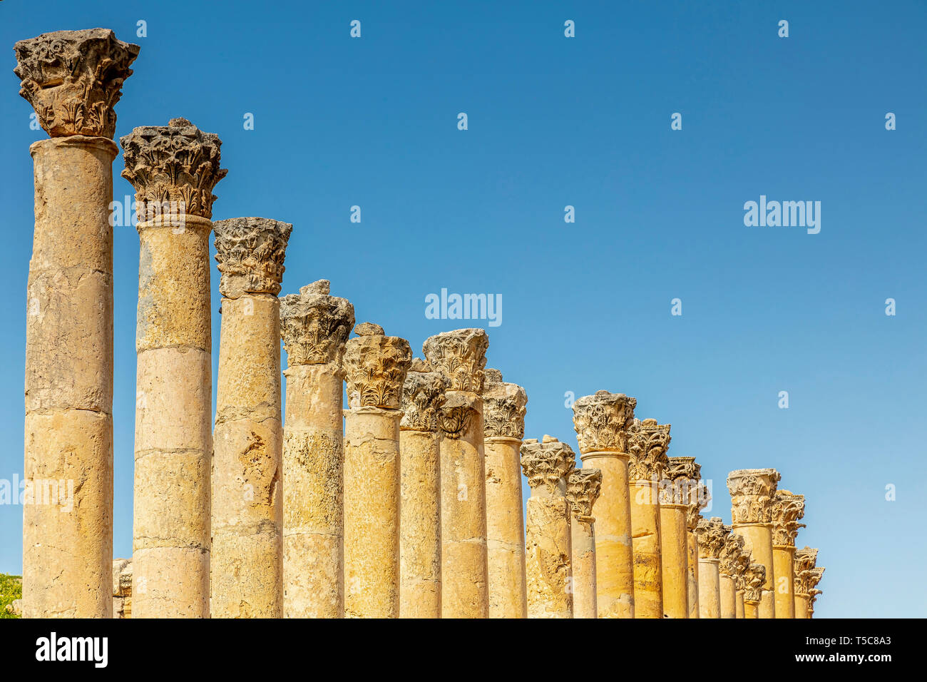 Amman, Giordania. Dettaglio di colonne romane all'interno della cittadella, noto sito archeologico di turismo di destinazione. Foto Stock