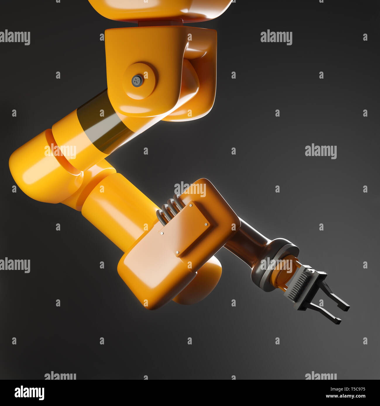 Un automatico industriale il braccio robotico per la fabbricazione di prodotti. Robot industriale 3D'illustrazione. Foto Stock