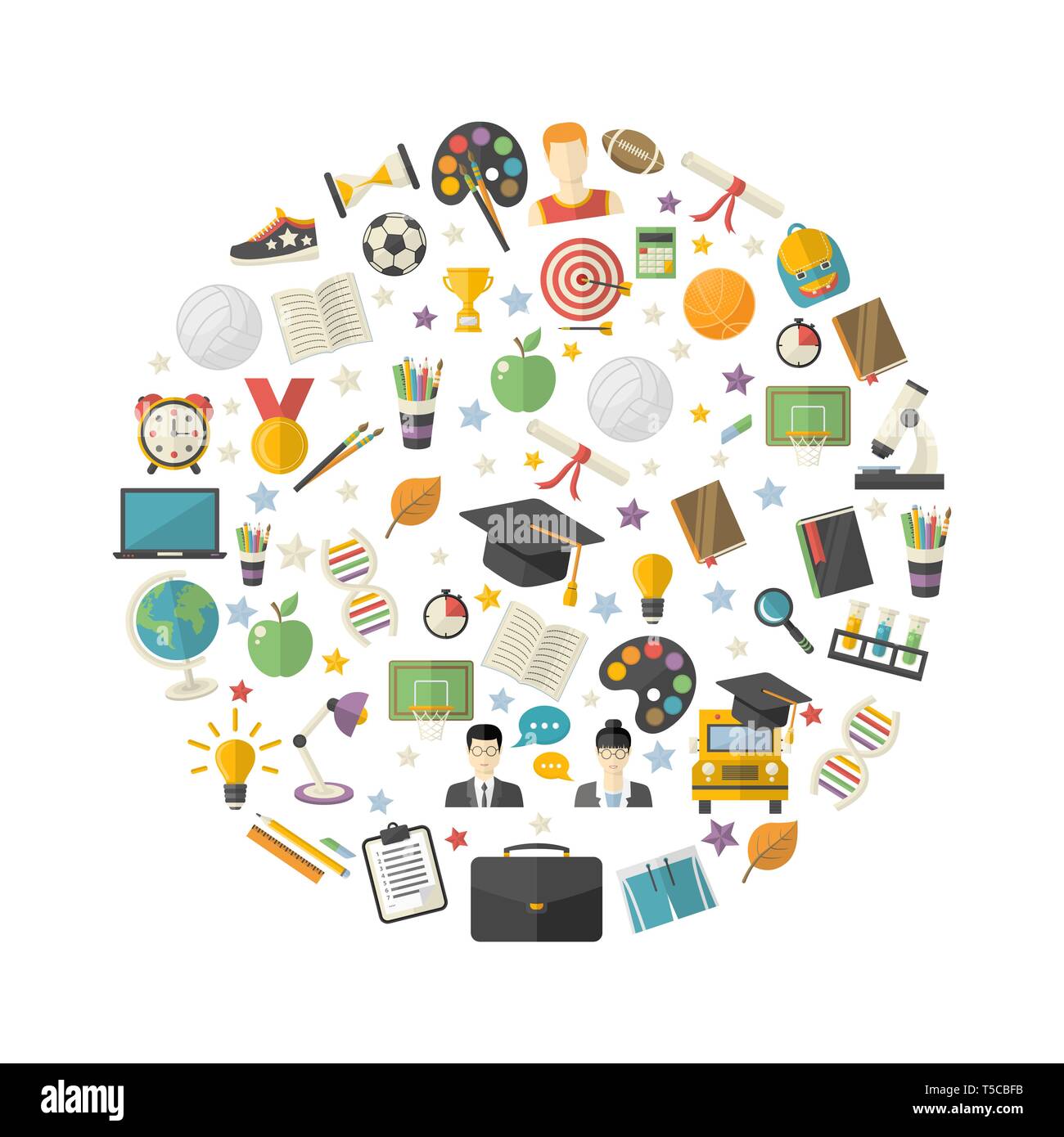 L'istruzione,knowledge icon set in cerchio Illustrazione Vettoriale