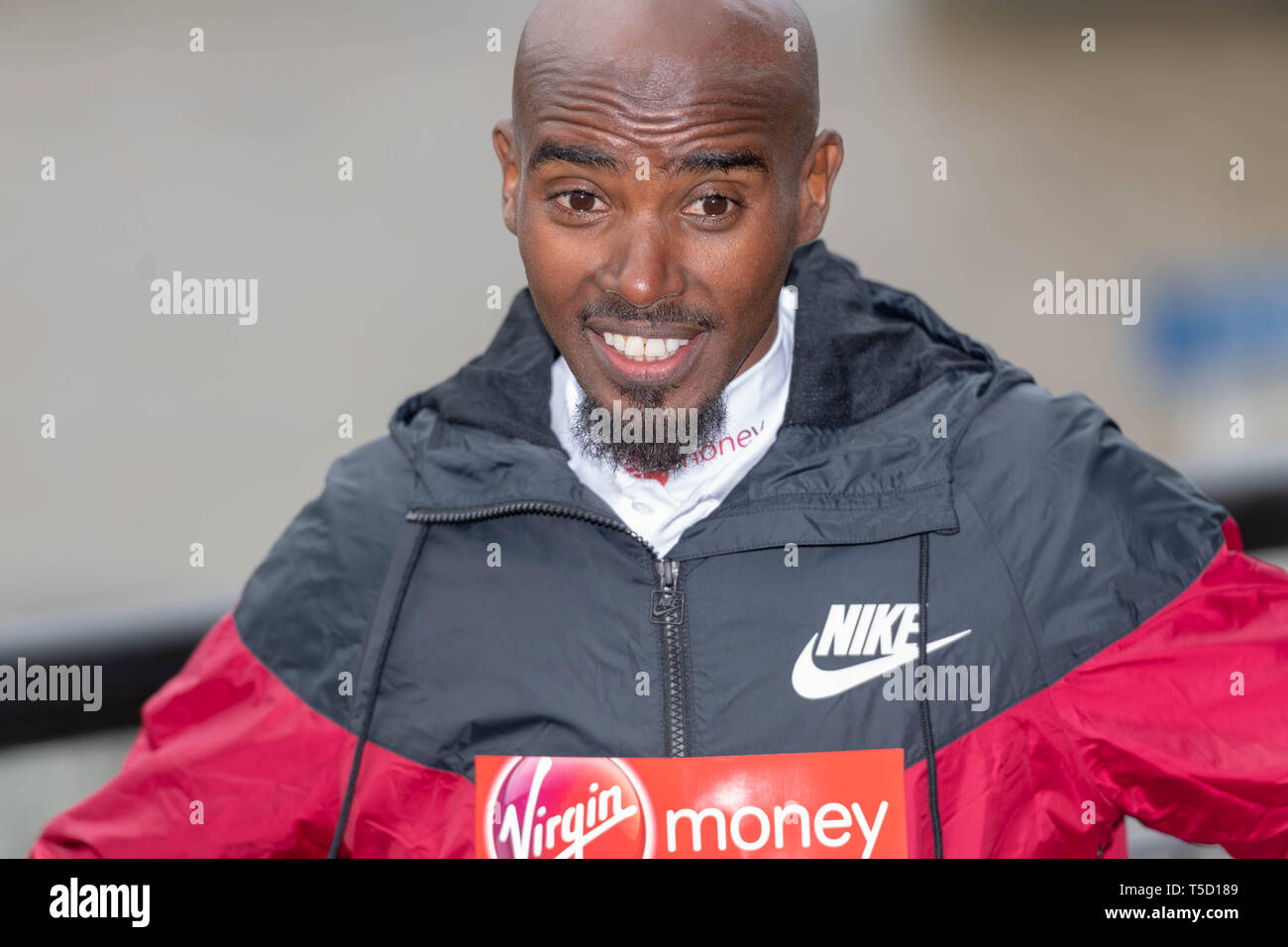 Londra, Regno Unito. 24 apr 2019. Soldi VIRGIN LONDON MARATHON Photocall Sir Mo Farah 2018 Chicago campione di maratona, più giochi olimpici e mondo via campione, Credito: Ian Davidson/Alamy Live News Foto Stock