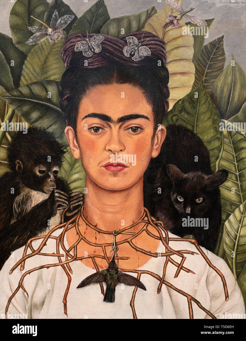 Frida Kahlo, autoritratto con Hummingbird e Thorn collana Foto Stock