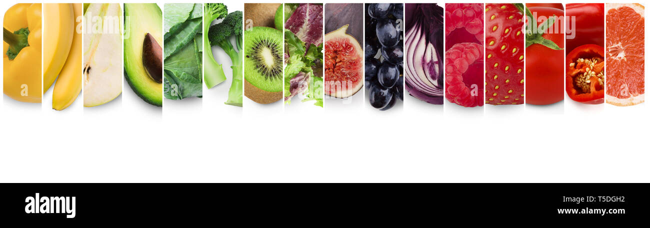 Rainbow raccolta di frutta e ortaggi freschi Foto Stock