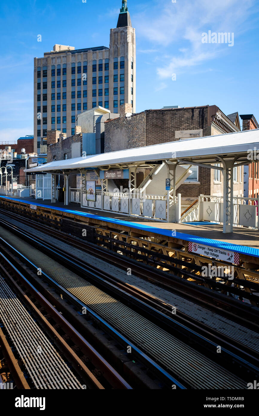 Damen stazione CTA metropolitana Linea Blu in Chicago Foto Stock