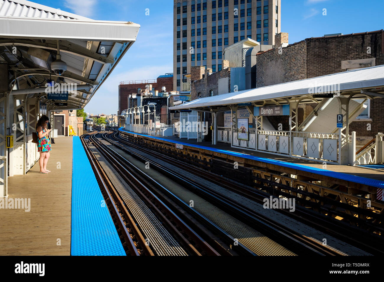 Damen stazione CTA metropolitana Linea Blu in Chicago Foto Stock