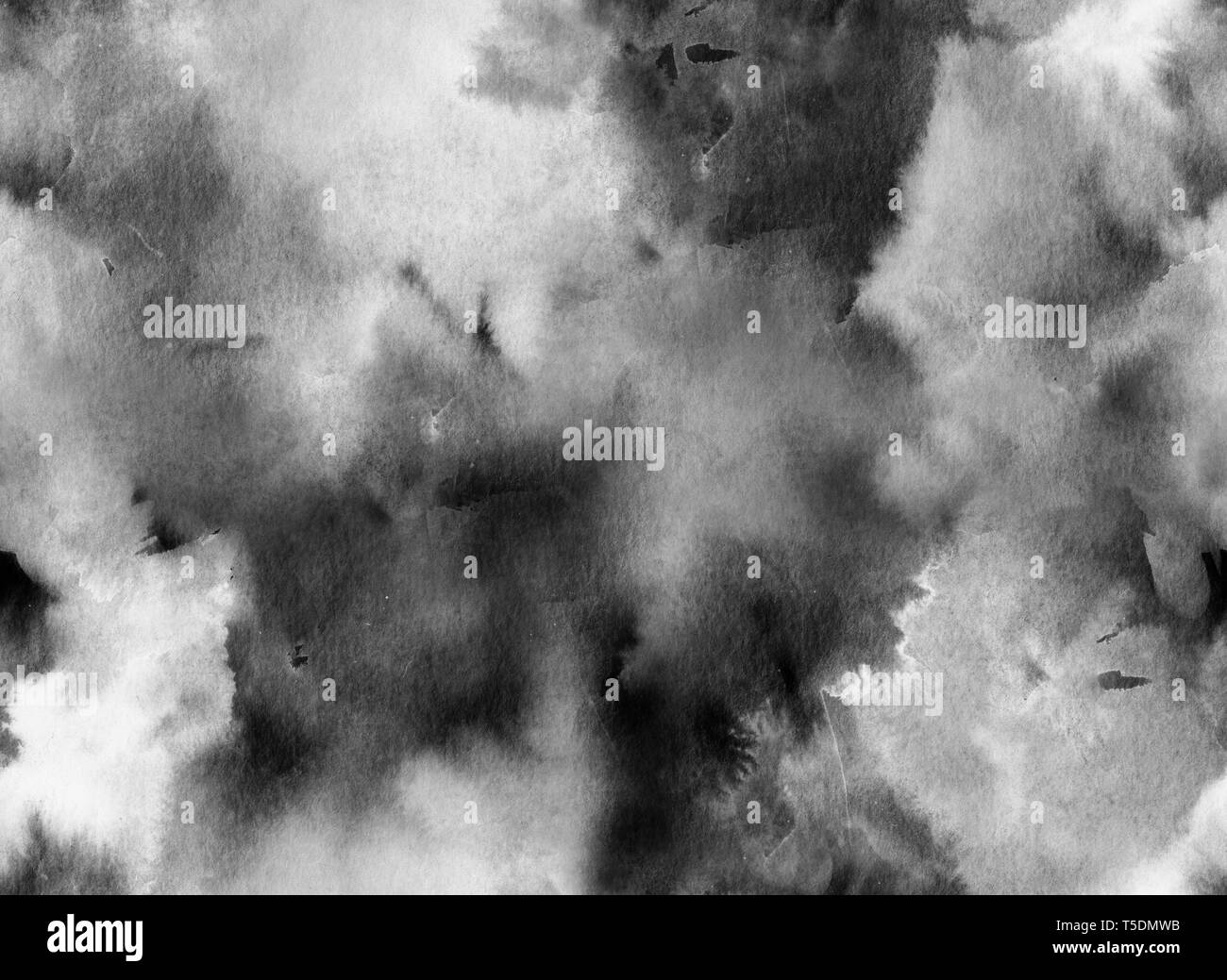 Dipinto a mano l'inchiostro grigio modello senza cuciture con abstract Cielo e nubi. Acquerello texture. Foto Stock