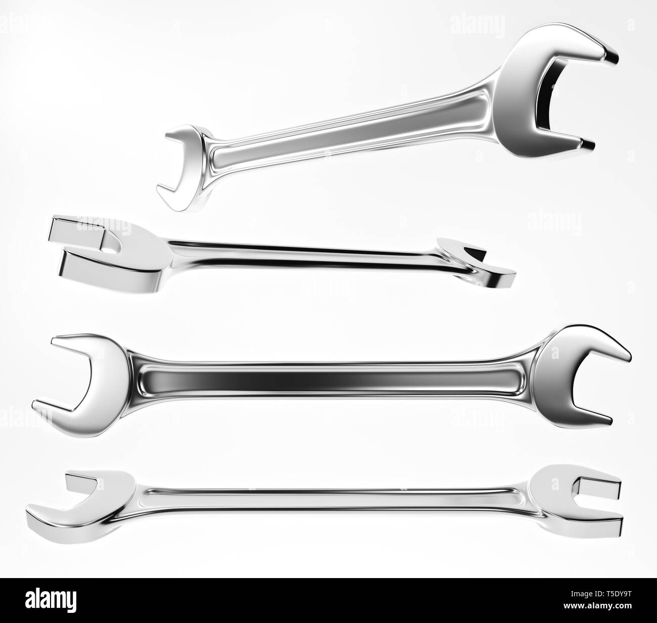 Molti wrenchs isolato su sfondo bianco. Il rendering 3D Foto Stock