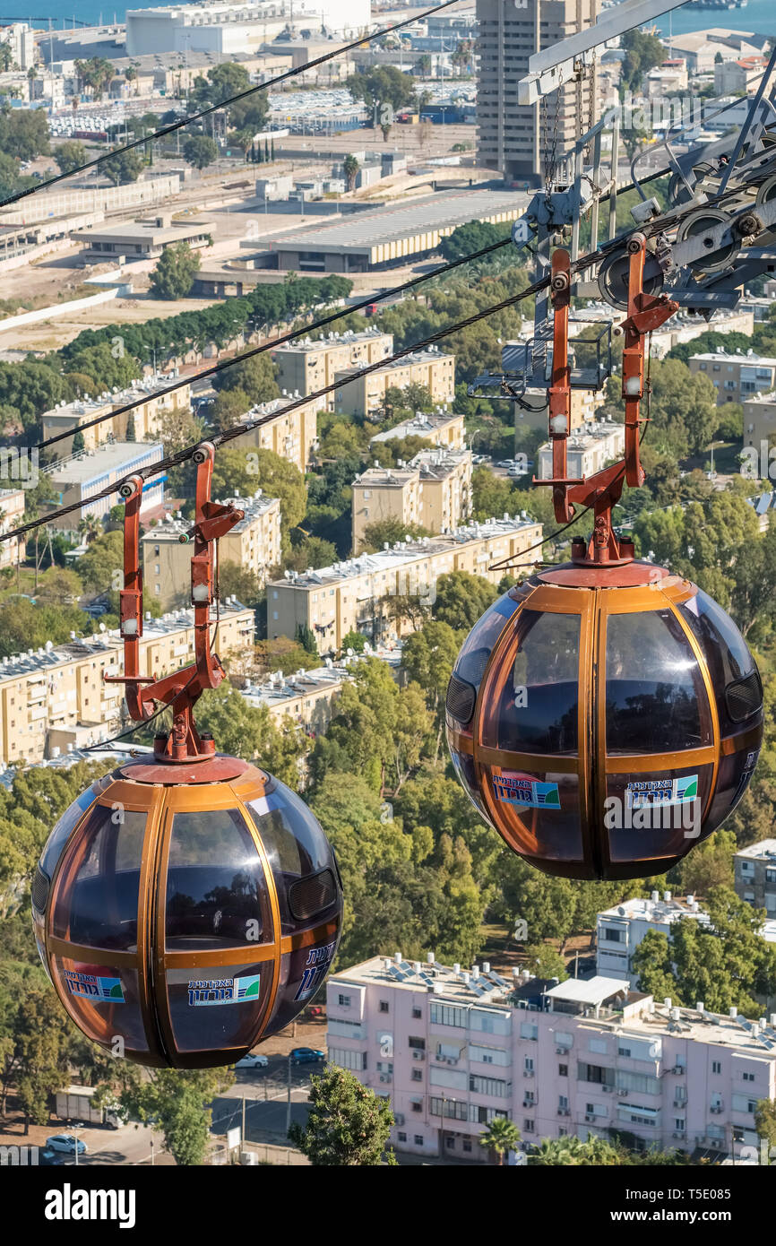 Funivia dalla cima del Monte Carmelo di Haifa Foto Stock