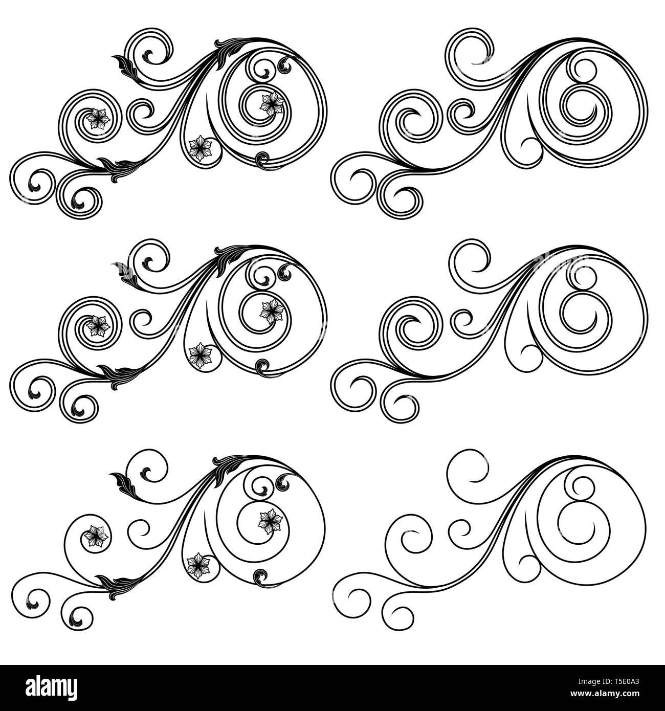 Set di disegno ornamentale elementi con foglie, fiori e farfalle, illustrazione vettoriale Illustrazione Vettoriale