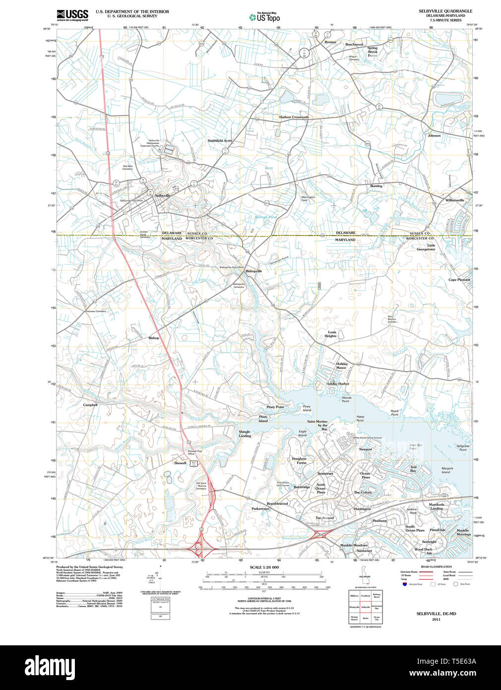 USGS TOPO Map Deleware DE Selbyville 20110708 TM il restauro Foto Stock