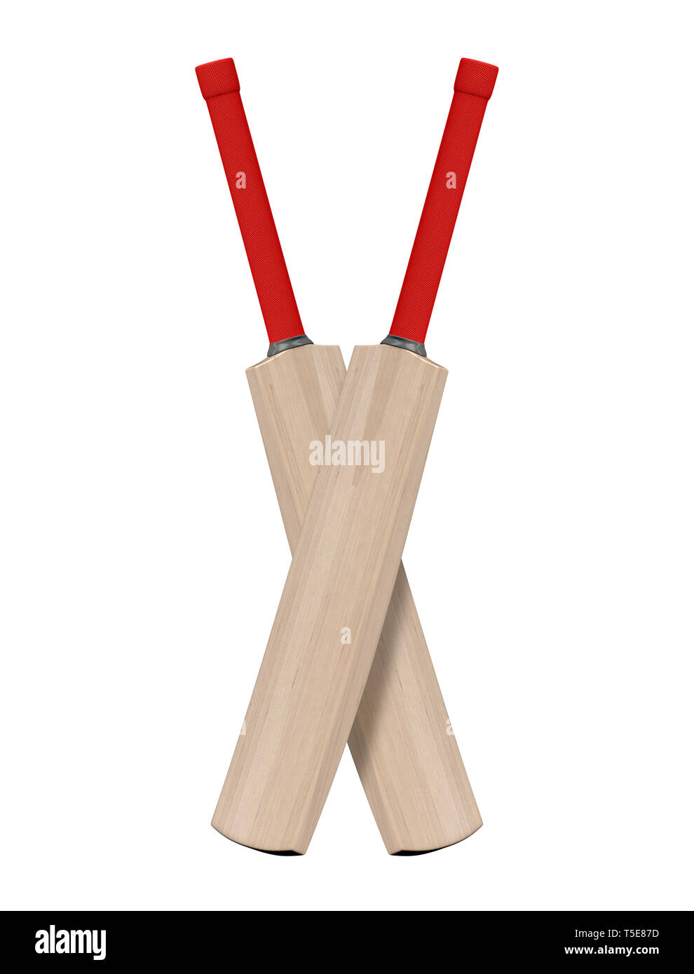 Due generici mazze da cricket intersecato isolato su un sfondo bianco - 3D render Foto Stock