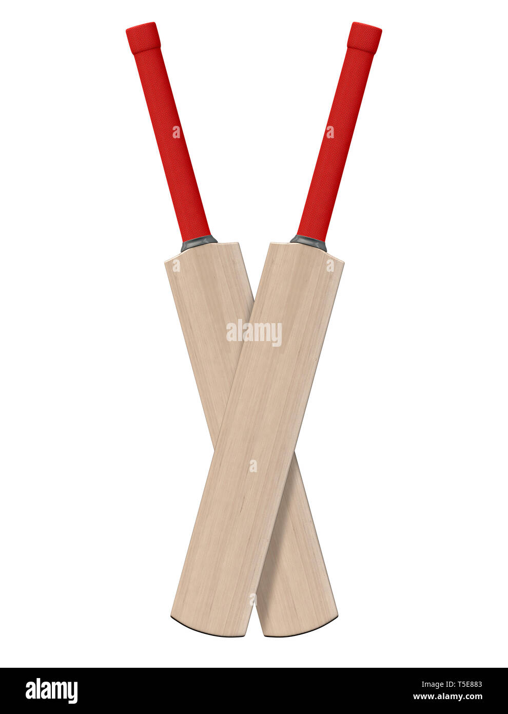 Due generici mazze da cricket intersecato isolato su un sfondo bianco - 3D render Foto Stock