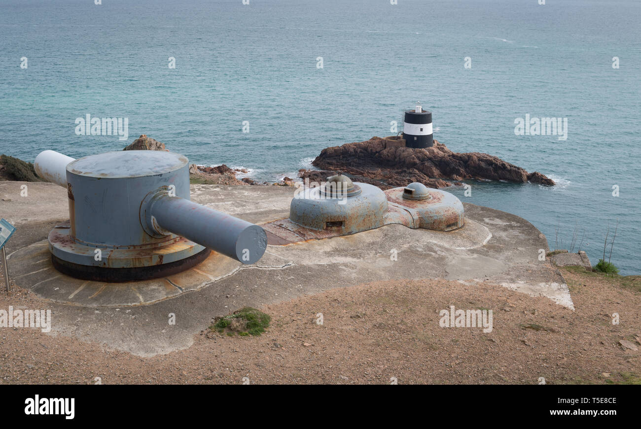 Seconda Guerra Mondiale tedesco le difese costiere a Noirmont il punto sull'isola di Jersey, Isole del Canale Foto Stock