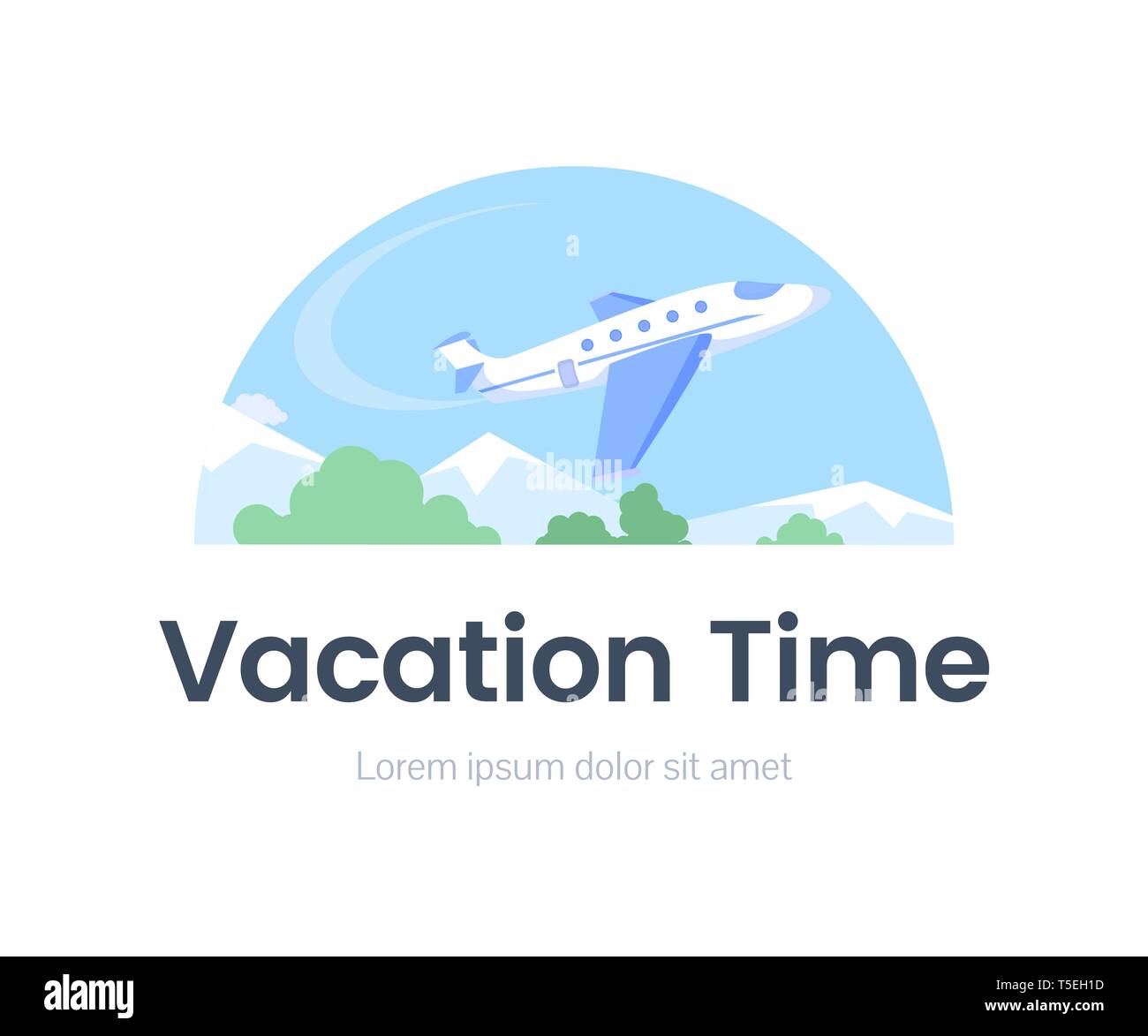 Tempo di vacanza banner web modello di piano. Agenzia turistica, compagnie aeree cartoon poster pubblicitario con il testo nello spazio. Mountain Resort holiday, ricreazione, inverno in viaggio, viaggio cartoon illustrazione vettoriale Illustrazione Vettoriale