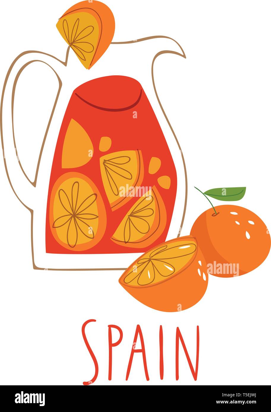 Vettore bevanda spagnola Sangria con arance in un bicchiere Illustrazione Vettoriale