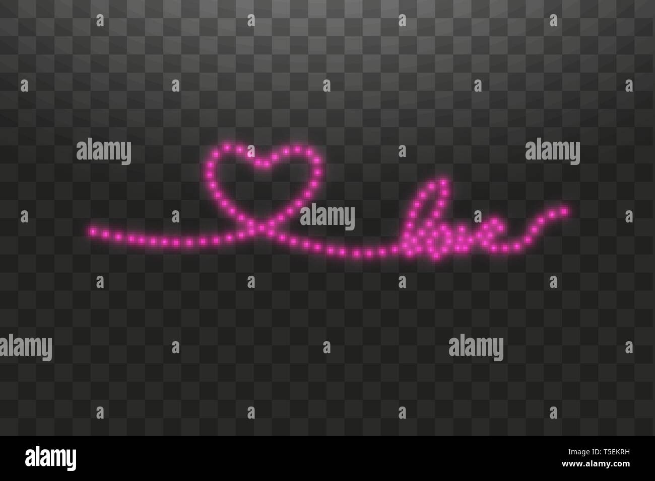 Via nella forma di una striscia di lucido striscia di LED a forma di cuore su uno sfondo trasparente. Il giorno di San Valentino. Cuore con iscrizione ti amo Illustrazione Vettoriale