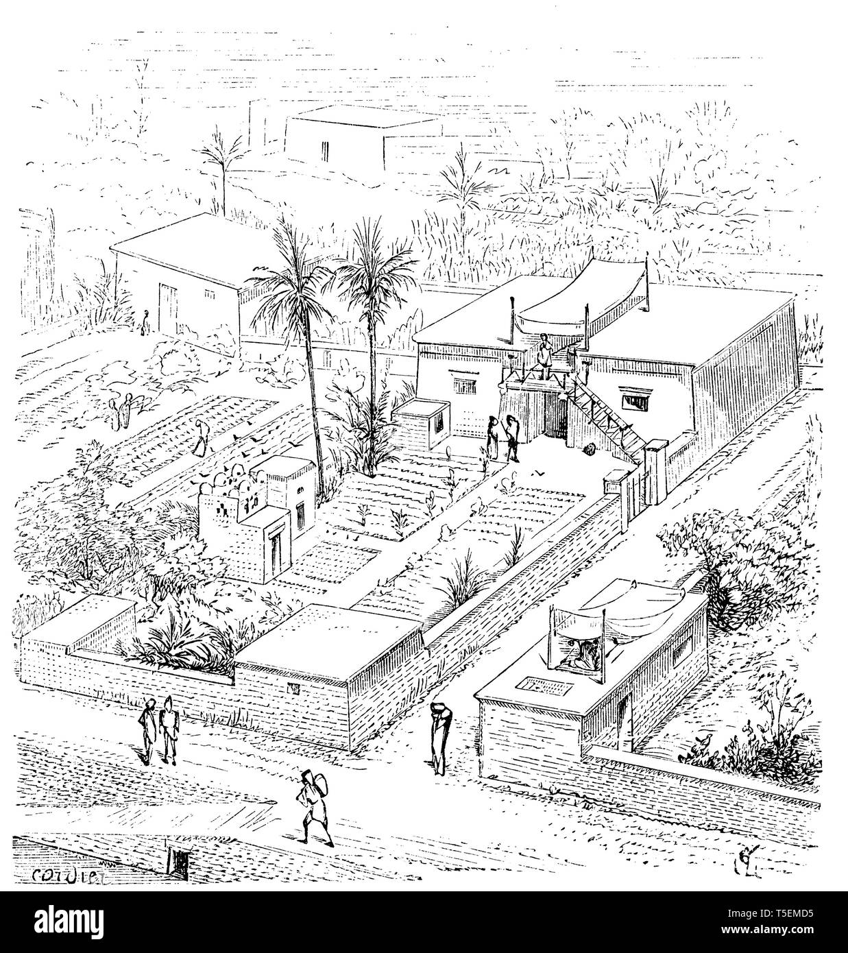 Villa dal momento della quarta dinastia. Disegno da Viollet-le-Duc, Foto Stock