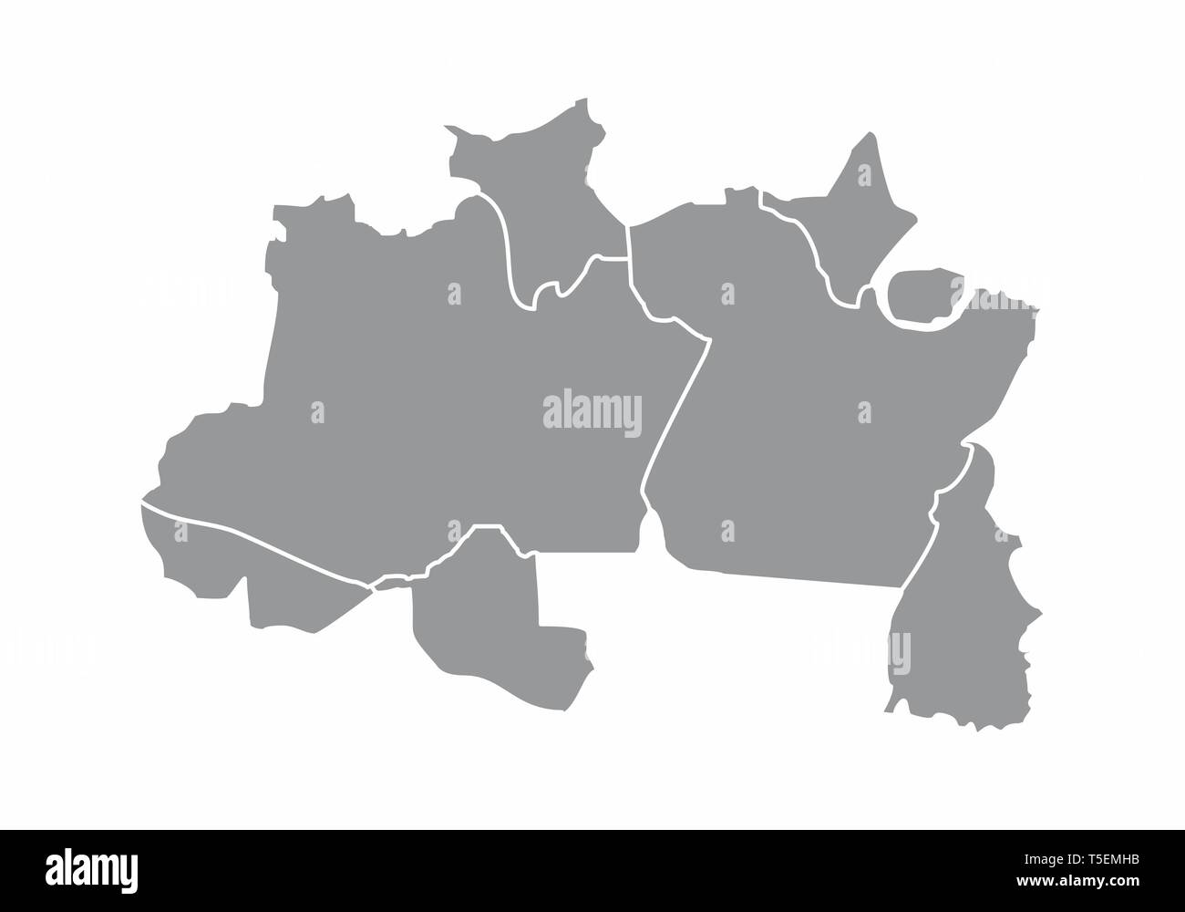 Una mappa dei grigi del Brasile nord regione isolata su sfondo bianco Illustrazione Vettoriale