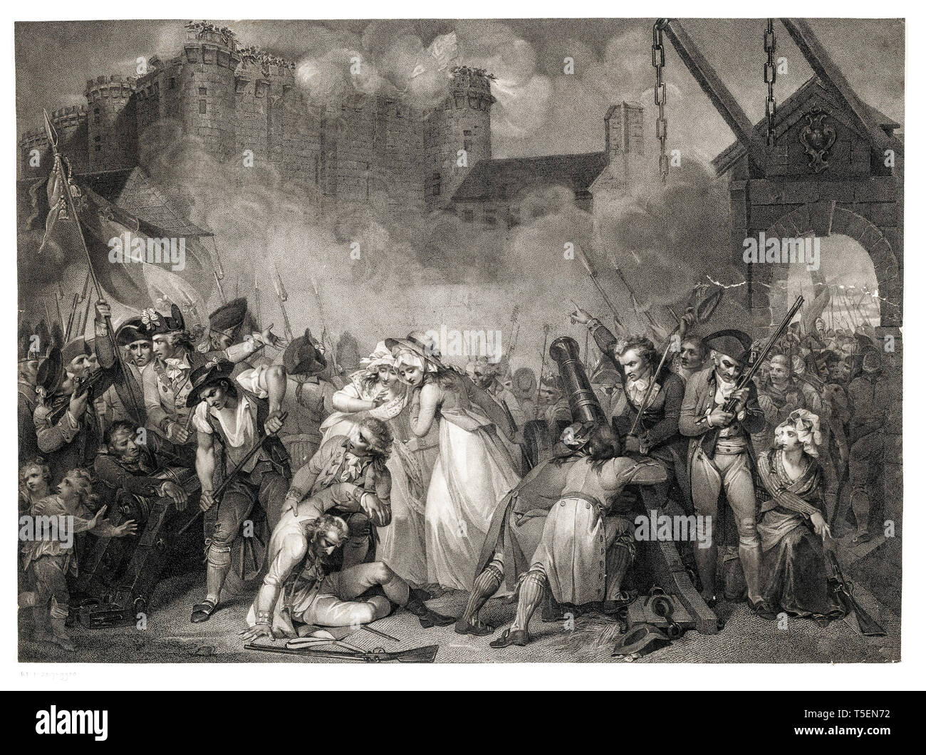 William pazzo, presa della Bastiglia, il 14 luglio 1789, 1792, attacco, rivoluzione francese incisione Foto Stock