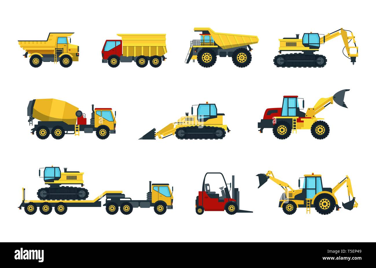 Carrello, bulldozer, mixer, rullo, dumper, escavatori Illustrazione Vettoriale