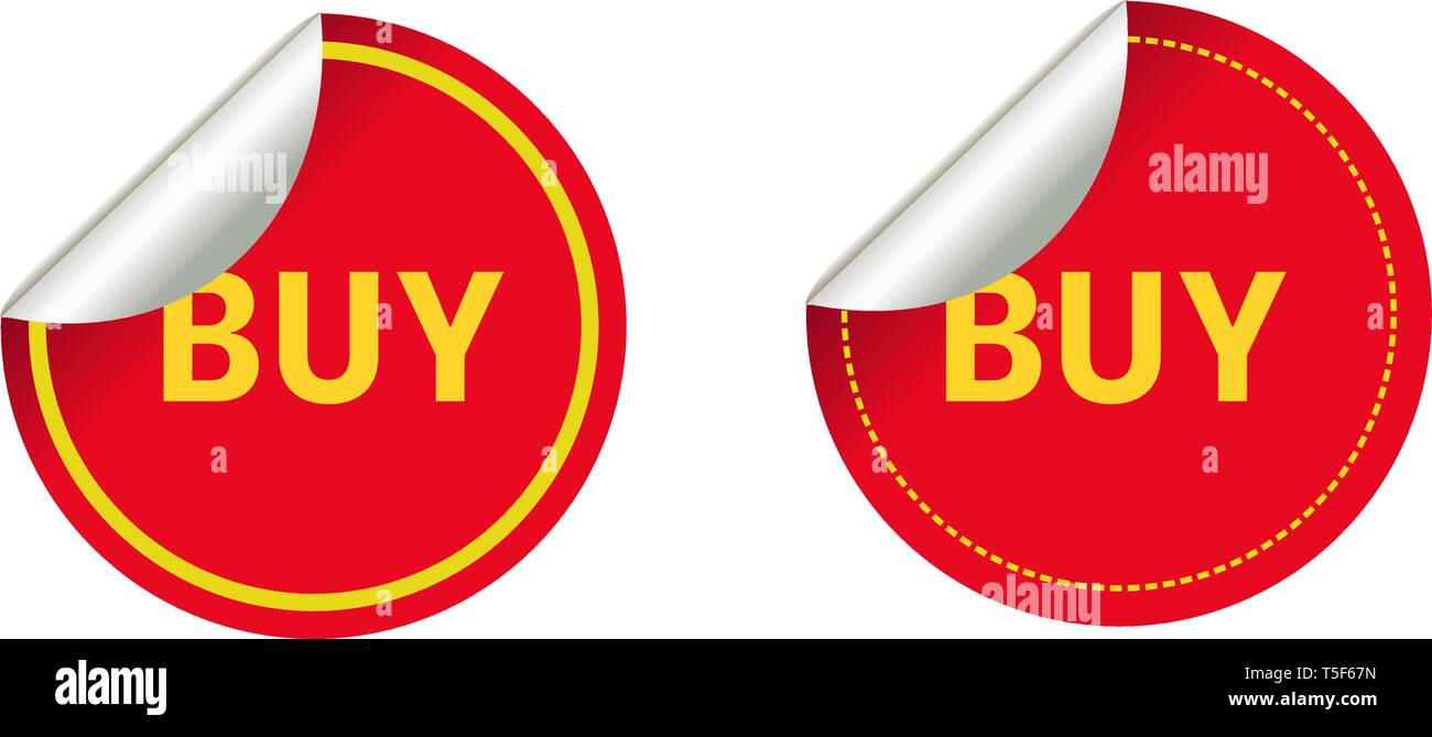 Acquista il cerchio rosso adesivo su uno sfondo bianco vettore. Illustrazione Vettoriale