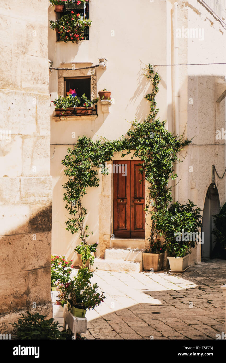 Porta di legno in Villaggio Italiano Foto Stock