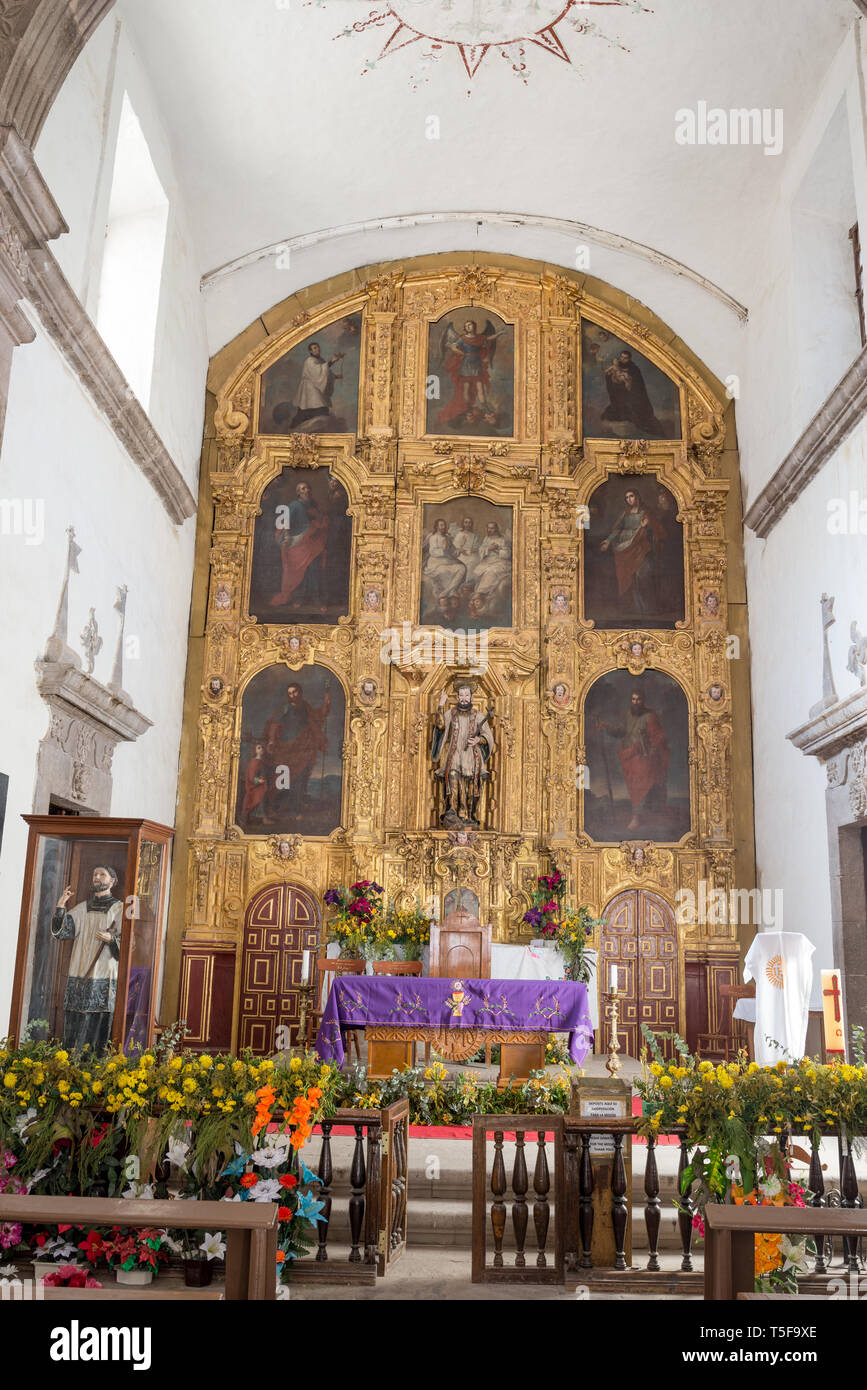 Chiesa interno, Misión San Francisco Javier de Viggé-Biaundó, San Javier, BCS, Messico. Foto Stock