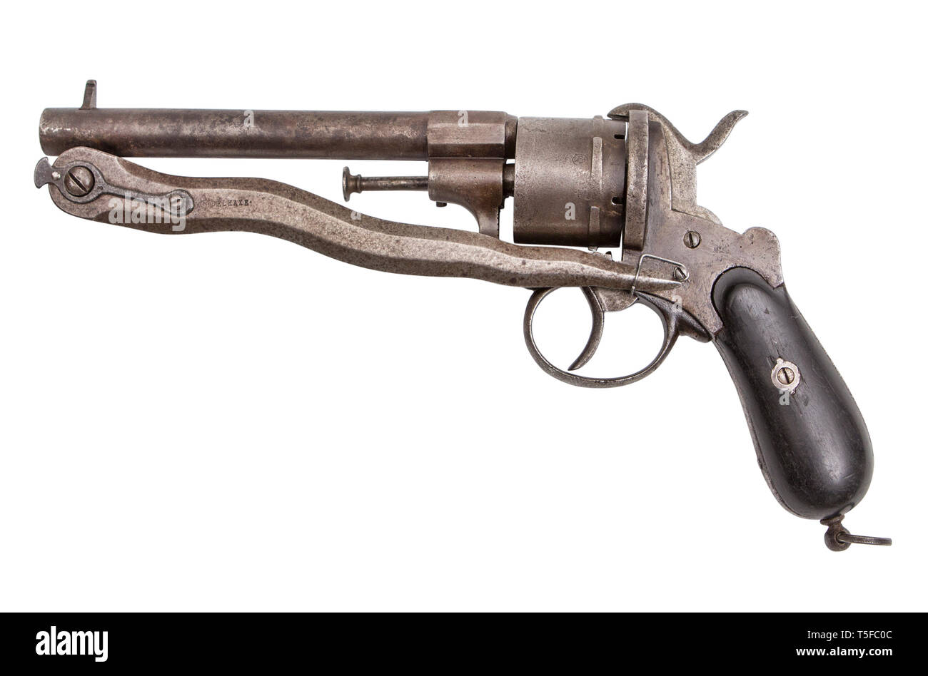 Il francese pinfire revolver con la piegatura bayounet, secolo XIX Foto Stock
