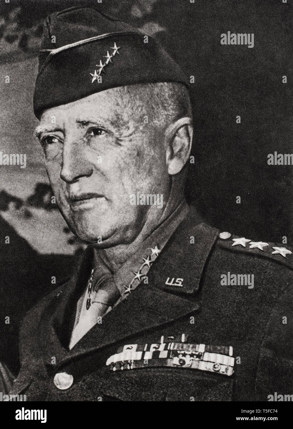 Ritratto di George Smith Patton Jr (1885 - 1945) un generale dell'esercito degli Stati Uniti che ha comandato la U.S. Settimo esercito in teatro mediterraneo Foto Stock