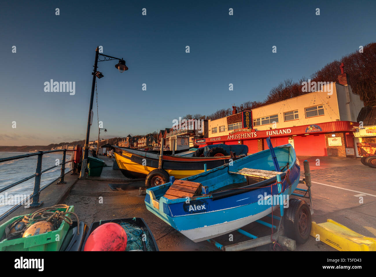 Coble sbarco Filey North Yorkshire Foto Stock