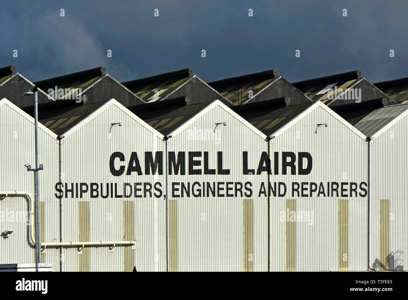 Industriali locali aziendali & sign Cammell Laird nave builder engineering & ship building capannoni riparazione fiume Mersey Birkenhead Merseyside England Regno Unito Foto Stock