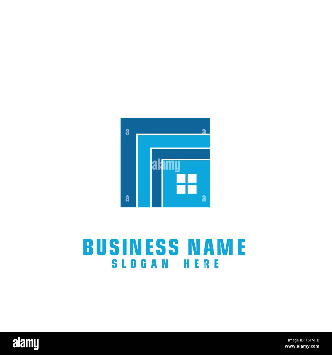Square immobiliare di logo, casa semplice logo design piatto. Illustrazione Vettoriale