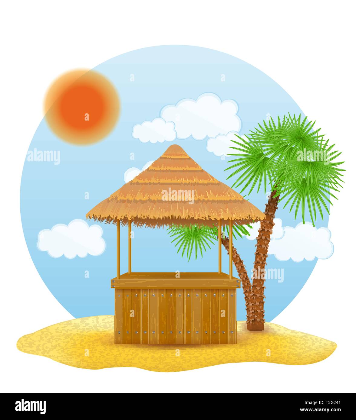 Beach bar di stallo per le vacanze estive sul resort nei tropichi illustrazione vettoriale isolati su sfondo bianco Illustrazione Vettoriale
