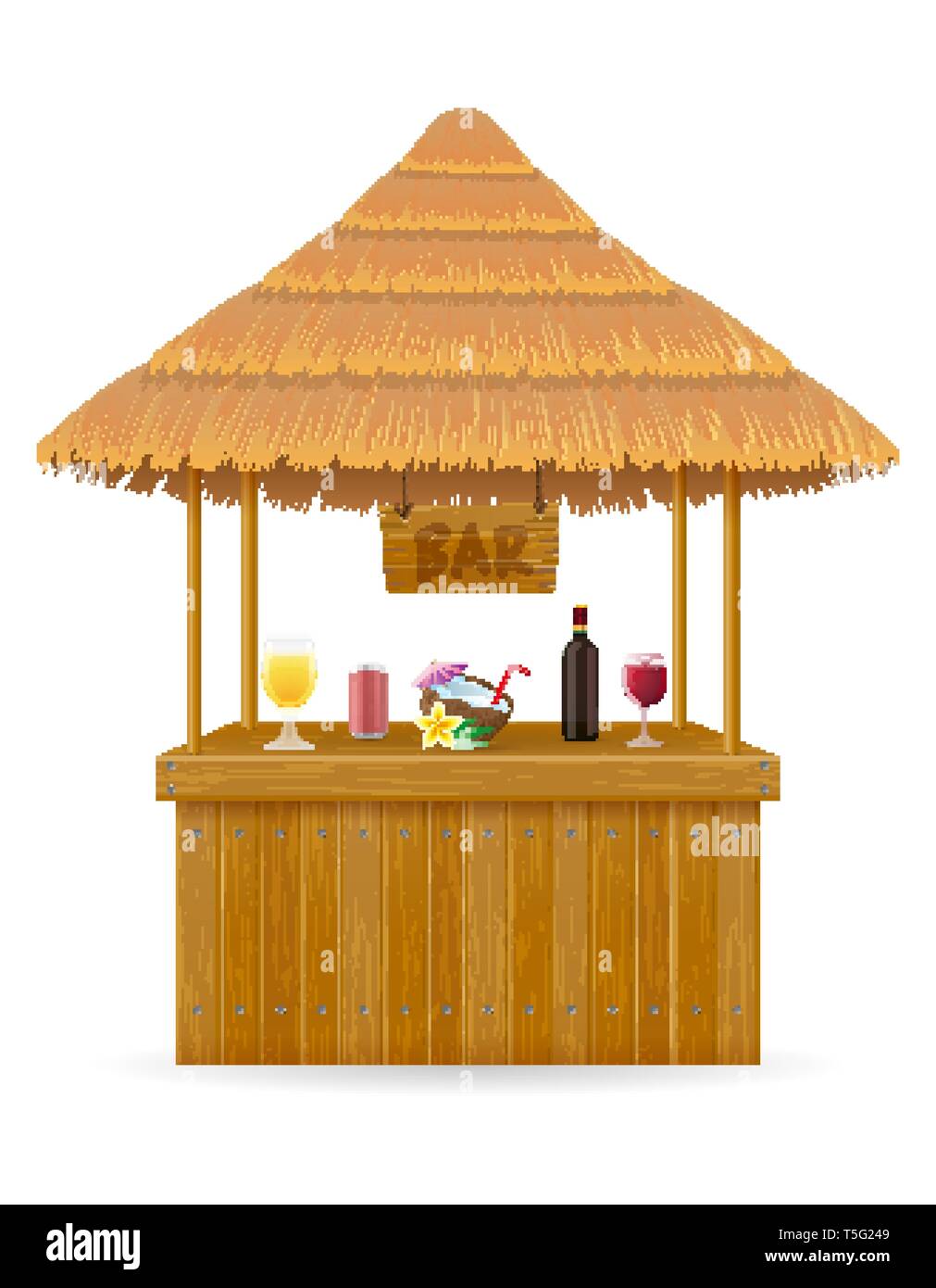 Beach bar di stallo per le vacanze estive sul resort nei tropichi illustrazione vettoriale isolati su sfondo bianco Illustrazione Vettoriale