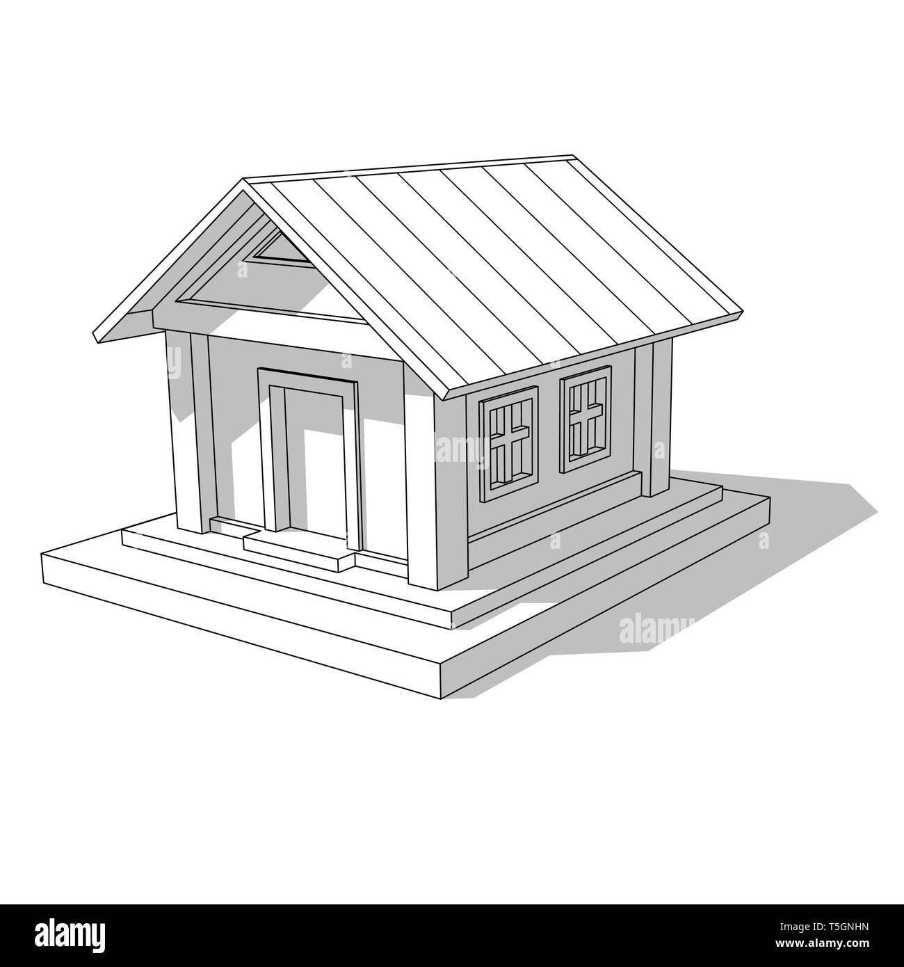 Schizzo di immagine isometrica della casa privata isolato su bianco Illustrazione Vettoriale