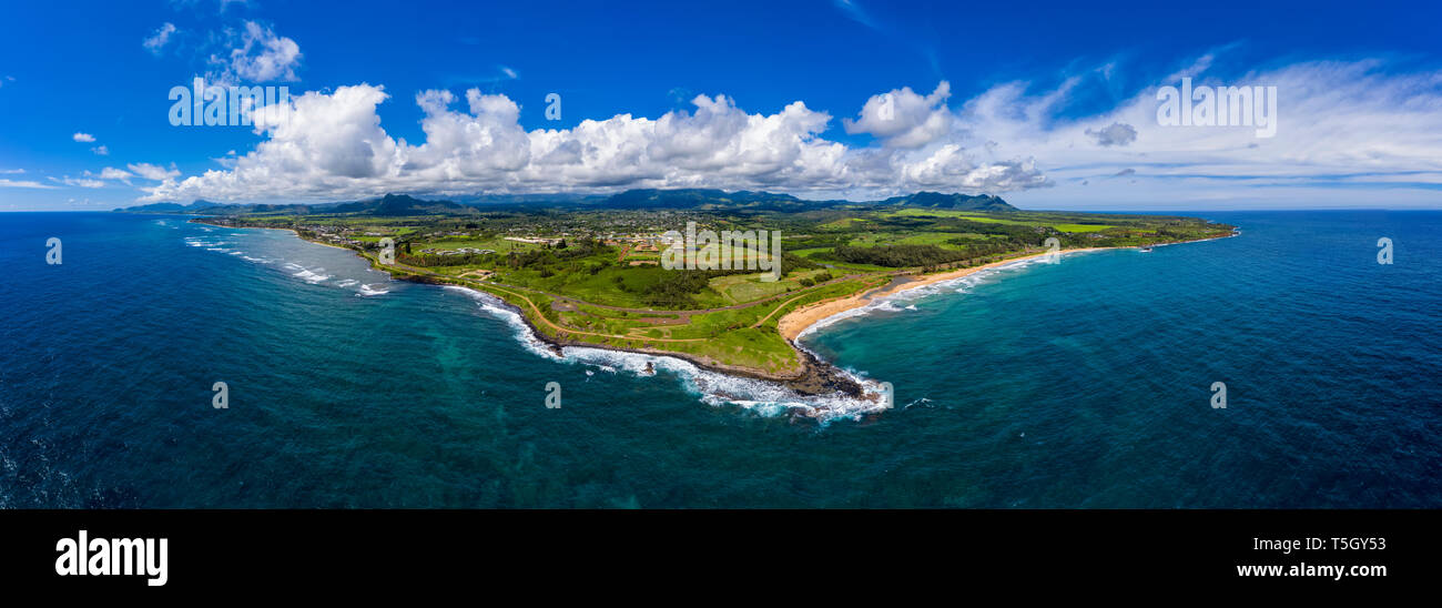 Stati Uniti d'America, Hawaii, Kauai, Kauai percorso multiuso, Kealia Beach, vista aerea Foto Stock