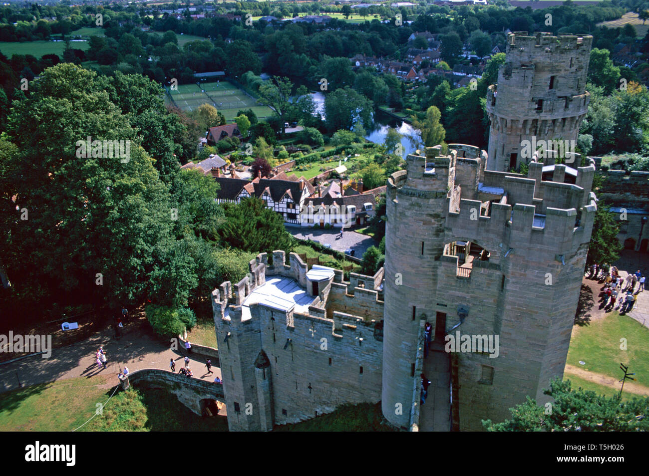 Warwick dalla cima il Castello di Warwick,Inghilterra Foto Stock