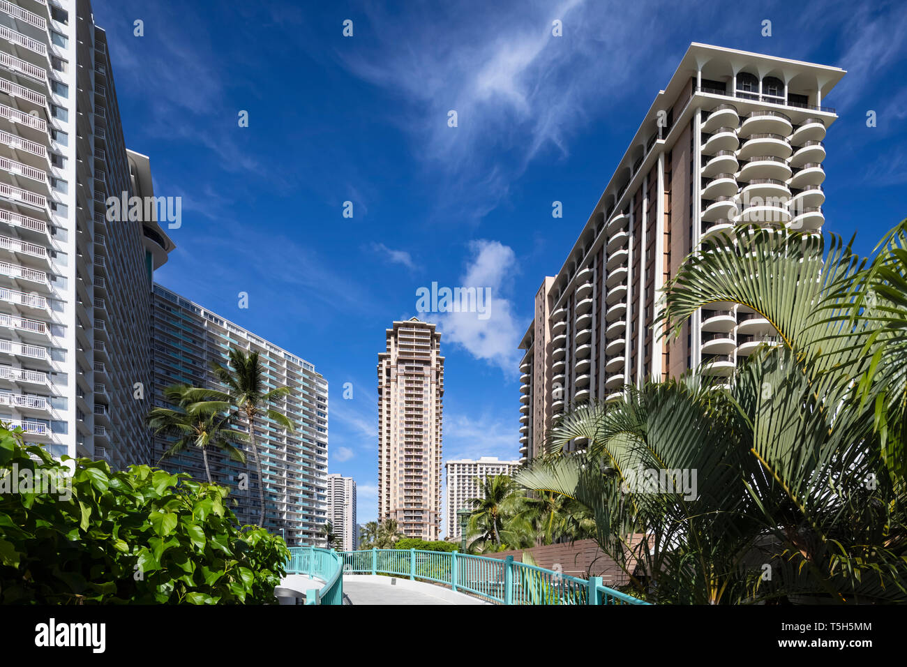 Stati Uniti d'America, Hawaii, Oahu, Honolulu, Waikiki, edifici ad alta Foto Stock